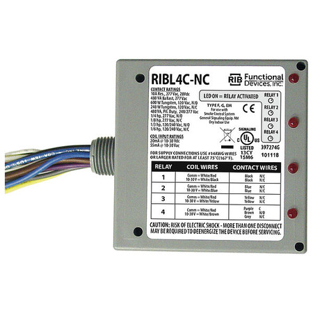 FUNCTIONAL DEVICES-RIB Enclosed Relay, 10A, 3 SPS RIBL4C-NC