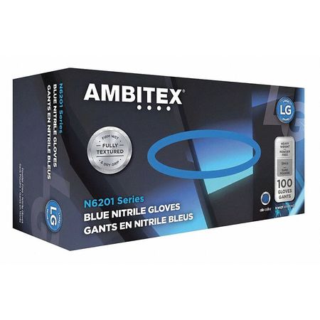 Ambitex Textured Gloves, Nitrile, L, 1000 PK, Blue NLG6201