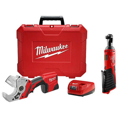 MILWAUKEE TOOL M12 Pipe Shear Kit + M12 3/8" Ratchet 2470-21, 2457-20