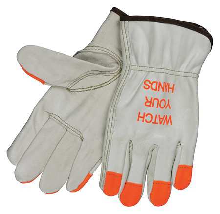 MCR SAFETY Logo Glove, Driver, Cow Grain, Cream, M, PR 3213HVIM