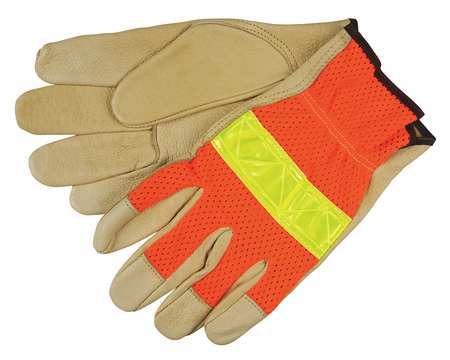 MCR SAFETY Leather Gloves, Beige, L, PR 34111L