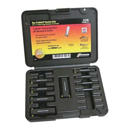 BONDHUS ProHold Hex Bit Socket Set, 9 pcs 23296