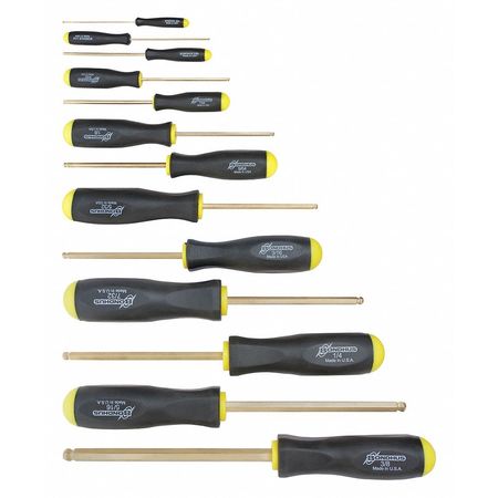 BONDHUS 13 Piece GoldGuard Plated Ball End Screwdriver Set - Sizes: .050-3/8" 38637