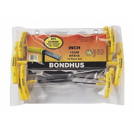 Bondhus 10 Piece SAE T-Shape Hex Key Set, 13338 13338