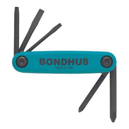 BONDHUS 5 Piece SAE Fold-Up Phillips/Slotted/Square Key Set, 12543 12543