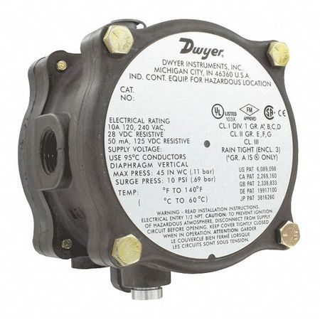 Dwyer Instruments Pressure Switch 14-55 1950G-5-B-24-NA