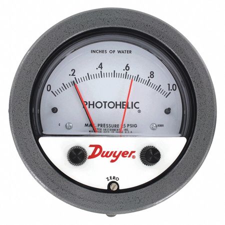 DWYER INSTRUMENTS A3008 Pressure Switch/Gage, 0-80 Inch Wc A3008