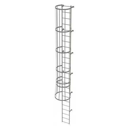 Tri-Arc 23 ft Fixed Ladder with Safety Cage, Steel, 24 Steps, Top Exit, Gray Powder Coated Finish WLFC1124