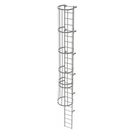 TRI-ARC 24 ft Fixed Ladder with Safety Cage, Steel, 25 Steps, Top Exit, Gray Powder Coated Finish WLFC1125