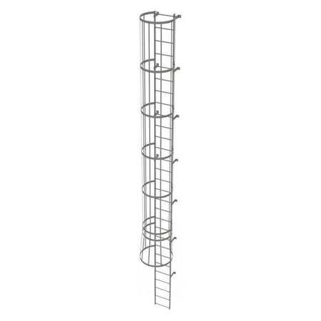 TRI-ARC 28 ft Fixed Ladder with Safety Cage, Steel, 29 Steps, Top Exit, Gray Powder Coated Finish WLFC1129
