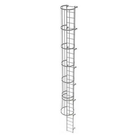 TRI-ARC 29 ft Fixed Ladder with Safety Cage, Steel, 30 Steps, Top Exit, Gray Powder Coated Finish WLFC1130