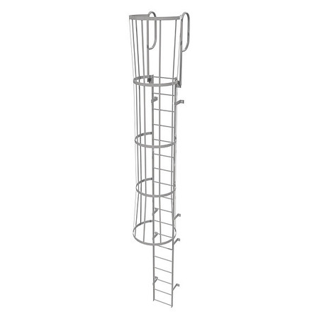 TRI-ARC 21 ft Fixed Ladder with Safety Cage, Steel, 18 Steps, Top Exit, Gray Powder Coated Finish WLFC1218