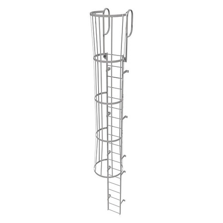 Tri-Arc 22 ft Fixed Ladder with Safety Cage, Steel, 19 Steps, Top Exit, Gray Powder Coated Finish WLFC1219