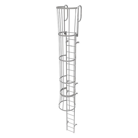 TRI-ARC 23 ft Fixed Ladder with Safety Cage, Steel, 20 Steps, Top Exit, Gray Powder Coated Finish WLFC1220