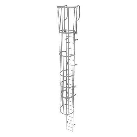 Tri-Arc 26 ft Fixed Ladder with Safety Cage, Steel, 23 Steps, Top Exit, Gray Powder Coated Finish WLFC1223
