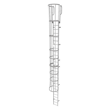 Tri-Arc 30 ft Fixed Ladder with Safety Cage, Steel, 27 Steps, Top Exit, Gray Powder Coated Finish WLFC1227