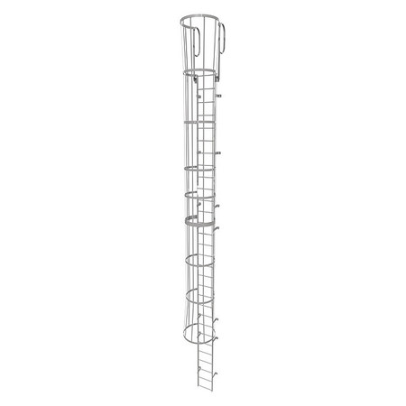 TRI-ARC 33 ft Fixed Ladder with Safety Cage, Steel, 30 Steps, Top Exit, Gray Powder Coated Finish WLFC1230