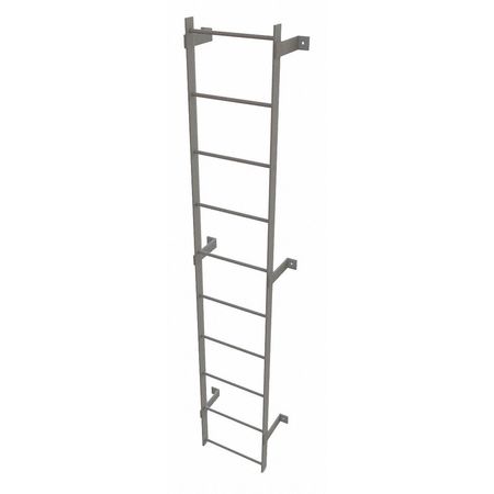 Tri-Arc 9 ft Fixed Ladder, Steel, 10 Steps, Top Exit, Gray Powder Coated Finish, 500 lb Load Capacity WLFS0110