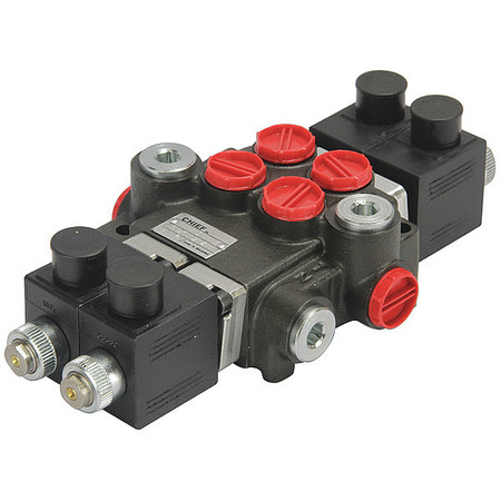 CHIEF 12 VDC Solenoid Valve, 13 GPM, 2 Spool, 4 Way 3 Pos, Tandem Center, Spring to Neutral 220876