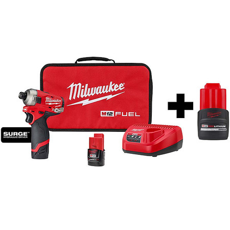 MILWAUKEE TOOL M12 1/4" Hex Driver, M12 CP2.5 Battery 2551-22, 48-11-2425
