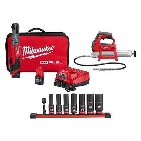 MILWAUKEE TOOL Ratchet Kit, Pistol Grip Handle, 12V DC 2557-22, 2446-20, 49-66-7024