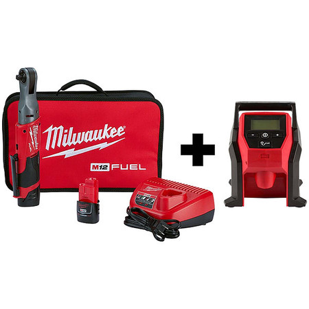 MILWAUKEE TOOL M12 3/8" Ratchet 2Batt, M12 CP Inflator 2557-22, 2475-20