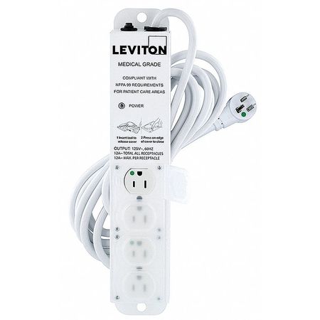 LEVITON Outlet Strip, 15 A, 15 ft Cord L, 4 Outlets 5304M-1N5