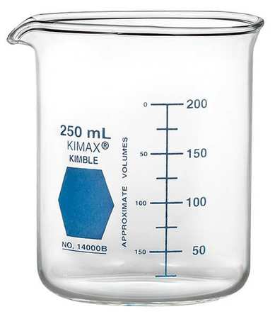 KIMBLE CHASE Griffin Beaker, 250mL, Glass, Clear, PK12 14000B-250