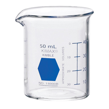 KIMBLE CHASE Griffin Beaker, 50mL, Glass, Clear, PK12 14000B-50