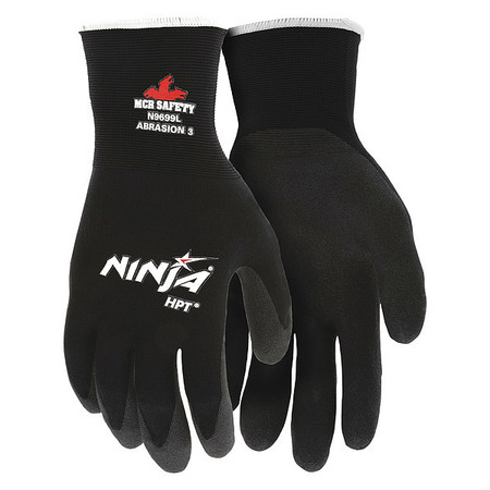 MCR SAFETY HPT Coated Gloves, Palm Coverage, Black, XL, 12PK N9699XL