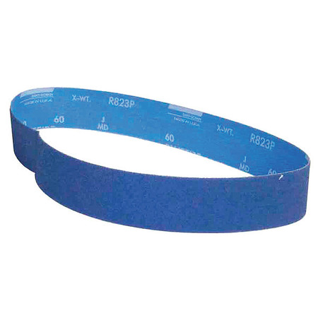 NORTON ABRASIVES Sanding Belt, Coated, 2 in W, 36 in L, 60 Grit, Coarse, Zirconia Alumina, BlueFire R823P, Blue 78072780491