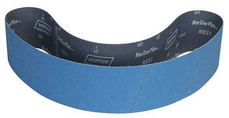 Norton Abrasives Sanding Belt, Coated, 4 in W, 54 in L, 60 Grit, Coarse, Zirconia Alumina, BlueFire R821P, Blue 78072727518