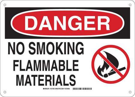 BRADY No Smoking Sign, 10" H, 14 in W, Plastic, Rectangle, English, 131782 131782