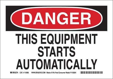 BRADY Danger Sign, 7 in Height, 10 in Width, Rectangle, English 118208