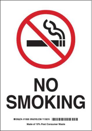BRADY Smoking Area Sign, 10" H, 7 in W, Plastic, Rectangle, English, 116090 116090