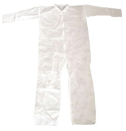 Condor Collared Disposable Coveralls, 25 PK, White, Polypropylene, Zipper 26W752