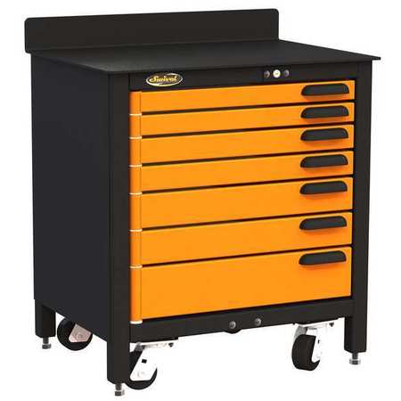 SWIVEL STORAGE SOLUTIONS Swivel Pro Rolling Tool Cabinet, 7 Drawer, Orange, Steel, 32 in W x 24 in D x 39-1/4 in H PRO303507