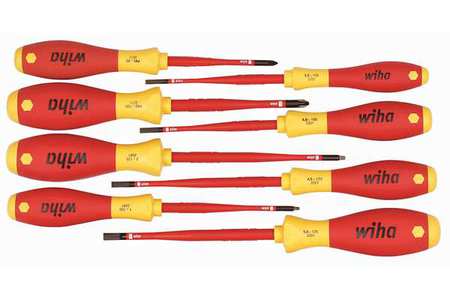Wiha Insulated Screwdriver Set, Slotted/Phillips, Square, 8 pcs 32197
