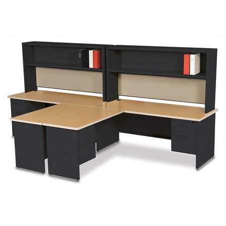 Pronto Workstation Desk, 78" D, 144" W, 65" H, Black/Oak, Melamine Laminate PRNT12BKOKF7106