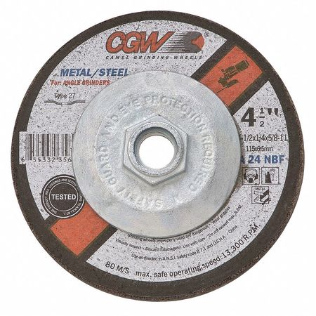 CGW ABRASIVES Depressed Ctr Whl, 4.5x1/4x5/8-11, T27 35623