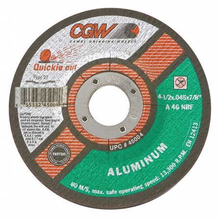 CGW ABRASIVES Depressed Ctr Whl, 4.5x0.045x7/8, T27, Al 45004