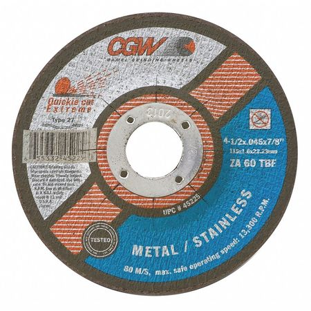 Cgw Abrasives Depressd Ctr Whl, 6x0.045x7/8, T27, ZA60TBF 45228