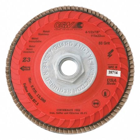 CGW ABRASIVES Flap Disc, 4.5x5/8-11, Z3-40G, Cmpct-Trim Z 39712