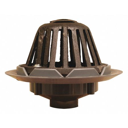 JONES STEPHENS Roof Drain, Cast Iron Dome, PVC, 4" R18006