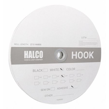 HALCO USA Reclosable Fastener, Rubber Adhesive, 27.5 yds, 3/4 in Wd, White AWH34