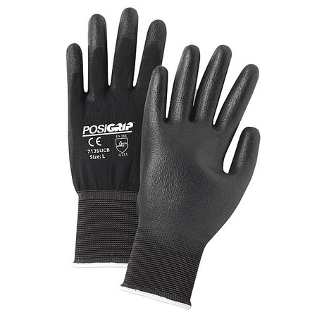 West Chester Protective Gear Polyurethane Coated Gloves, Palm Coverage, Black, L, 12PK 713SUCB/L