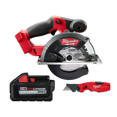 MILWAUKEE TOOL M18 Circ Saw + M18 XC6.0 Battery + Knife 2782-20, 48-11-1865, 48-22-1505