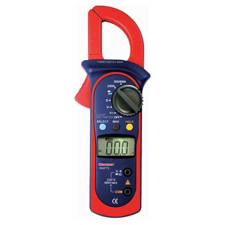 Westward Clamp Meter, LCD, 400 A, 1.1 in (28 mm) Jaw Capacity, CAT II 600V, CAT III 300V Safety Rating 28AF73