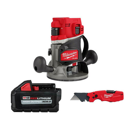 MILWAUKEE TOOL M18 FUEL Router + XC6.0 Battery + Knife 2838-20, 48-11-1865, 48-22-1505