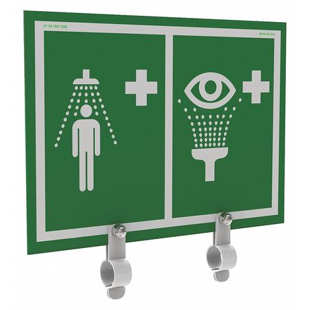 HUGHES SAFETY SHOWERS Shower and Eyewash Sign with Brackets, 12 in Height, 10 in Width, Aluminum, Vertical Rectangle ES-BRAC-SIGN-UN